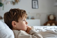 Kid thinking bedroom child boy.