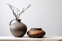 Clay pot with branch vase decoration simplicity.