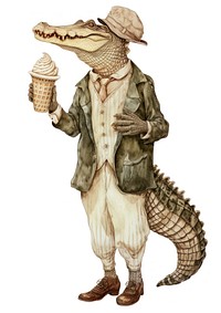 Crocodile eating ice cream watercolor animal representation accessories.