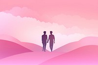 Gay couple gradient background pink togetherness silhouette.
