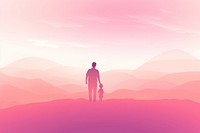 Person hugging gradient background standing pink togetherness.