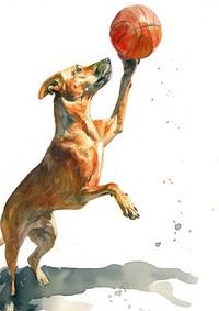 Dog catching basketball watercolor mammal animal sports.