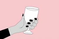 Hand holding cocktail drawing cartoon glass.