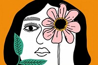 Woman with flower on her face drawing art cartoon.