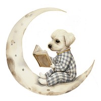 Cute dog watercolor reading mammal moon.