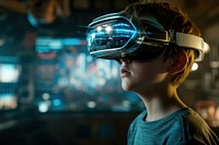 A boy wearing a pair of VR glasses photo accessories photography.