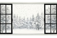 Litograph minimal window in christmas nature snow architecture.