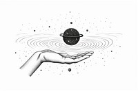 Illustration of magic hands drawing astronomy sketch.