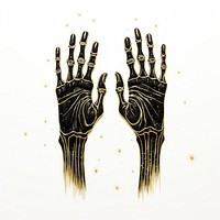 Skeleton hands drawing gold calligraphy.