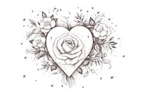 Illustration of heart and rose drawing sketch white.