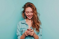 Woman listening music smile laughing looking.