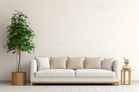 Modern living room with a sofa and plants in a simple style architecture furniture cushion.