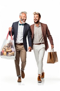 Cheerful happy men enjoying shopping cheerful handbag adult.