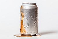 Crushed beer can drink soda white background.