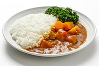 Japanese curry rice plate vegetable broccoli.