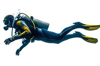 Man scuba diver adventure sports white background.