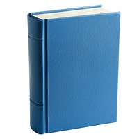 Blue hard cover book blue white background publication.