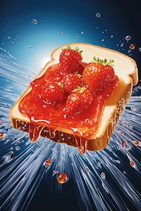Jam spread on a slice of bread strawberry fruit food.