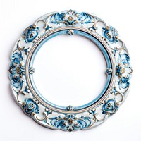 Blue ceramic circle Renaissance frame vintage porcelain jewelry photo.