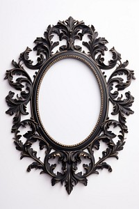 Dark grey oval design frame vintage mirror photo white background.