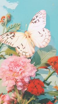 Butterfly with flower outdoors painting animal.