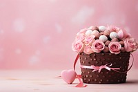 Valentine gift basket rose chocolate dessert.