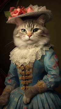 Cat costumes wearing rococo painting wallpaper portrait animal mammal.