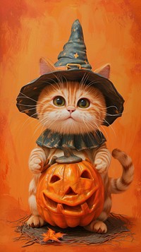Chubby cat costuming wearing halloween painting wallpaper animal portrait mammal.