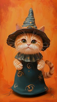 Chubby cat costuming wearing halloween painting wallpaper animal figurine portrait.