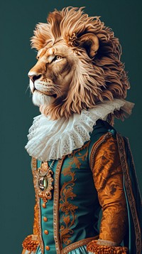 Lion costumes wearing vintage styles surrealism wallpaper animal portrait mammal.