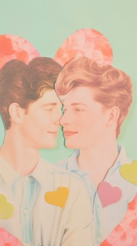 Hearts with lgbtq couple portrait painting togetherness.