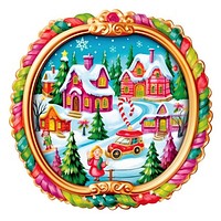 Christmas village printable sticker white background representation gingerbread.