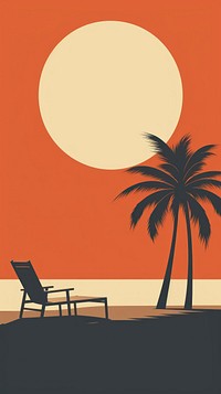 Litograph minimal deckchair and coconut tree furniture outdoors circle.