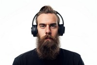 Bearded man wearing headphones beard portrait headset.