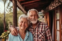 Portrait of senior couple in front of home portrait adult togetherness.