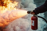 Carbon dioxide fire extinguisher firefighter protection outdoors.