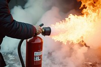 Carbon dioxide fire extinguisher adult man firefighter.