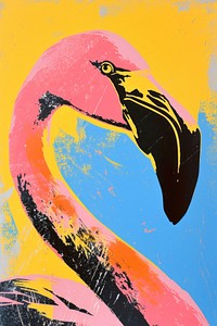 Silkscreen of a flamingo art painting animal.