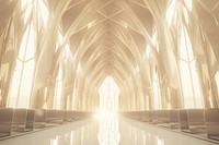 3d illustration in surreal abstract style of church architecture building aisle.