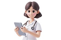 Nurse holding tablet computer adult white background.