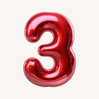 Number 3 shape balloon red white background.