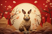 Chinese New Year style of rabbit and the moon cartoon mammal animal.