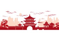 Chinese classical architecture silhouette building red.