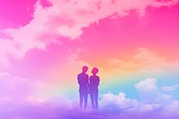 Lgbt couple sky silhouette standing.