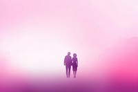Old couple gradient background outdoors purple pink.