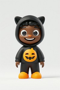Black kid in halloween costume human cute toy.