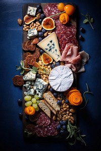 A charcuterie cheese board food ingredient vegetable.