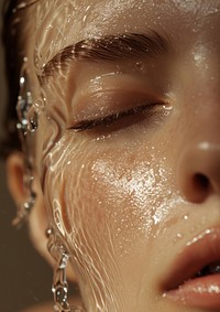 Closed woman eye washing adult face.