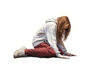 Woman apanasana pose sitting adult white background.