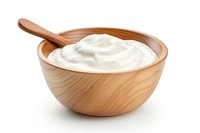Yogurt in wooden bowl dessert cream white.